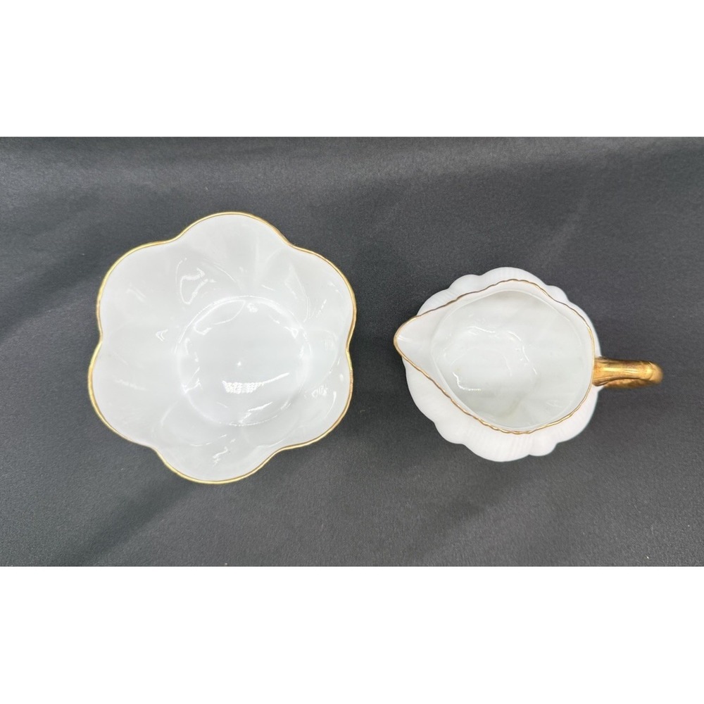 Shelley England Dainty White Gold Trim Bone China Creamer and Sugar Bowl Set - Picture 2 of 7